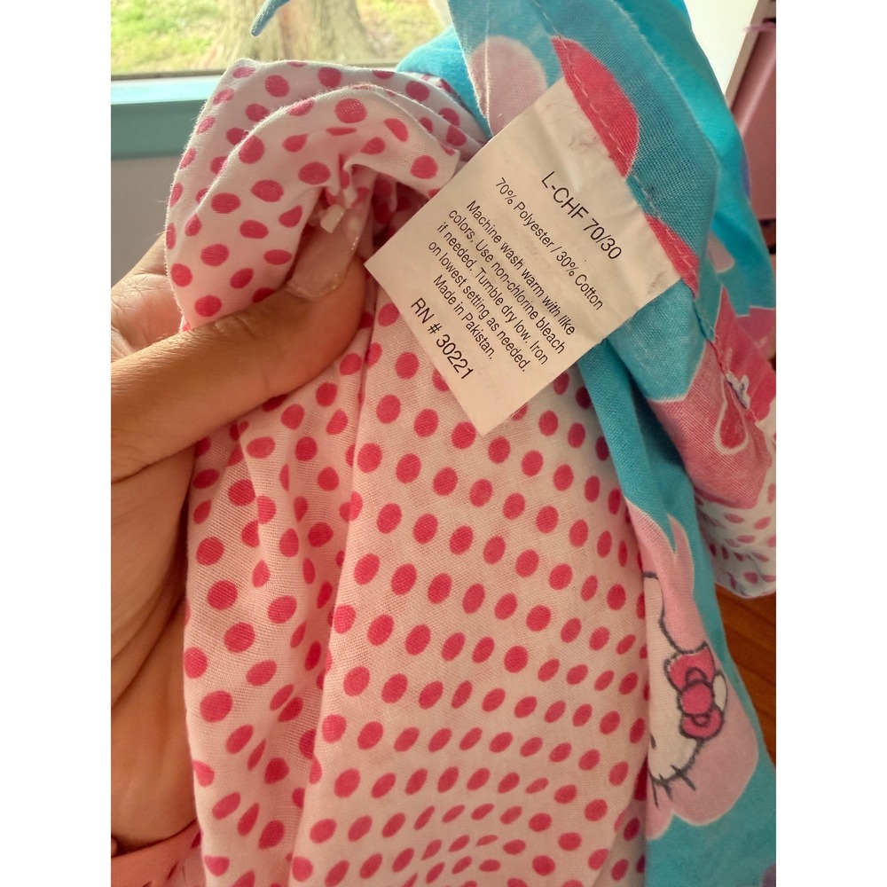 Vintage Sanrio Hello Kitty Pink Polka Dot Teal Flower Flat‎ Sheets Pillowcase - Picture 4 of 4